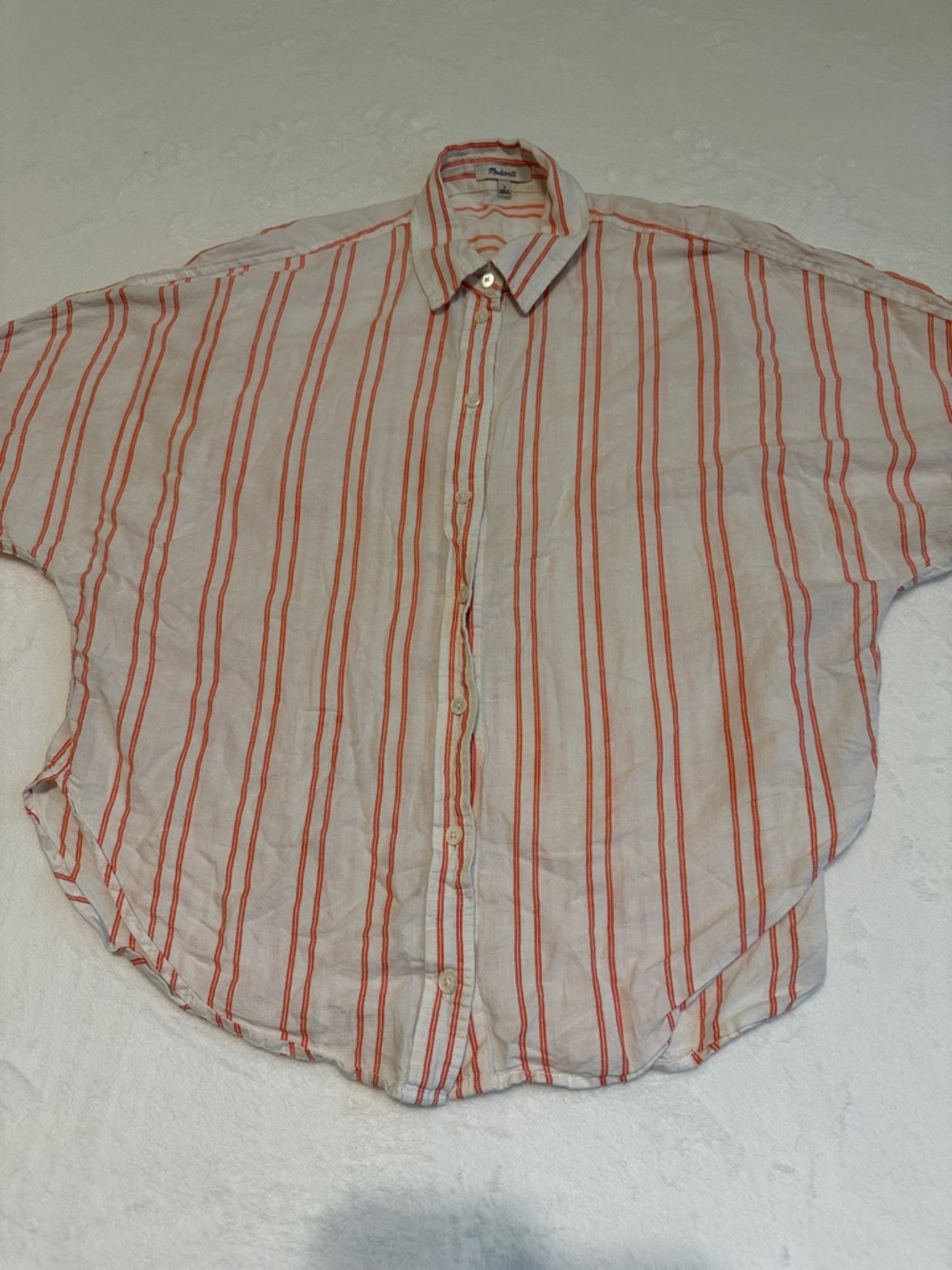 Madewell Women's Button-Down Shirt in White with Orange Stripes